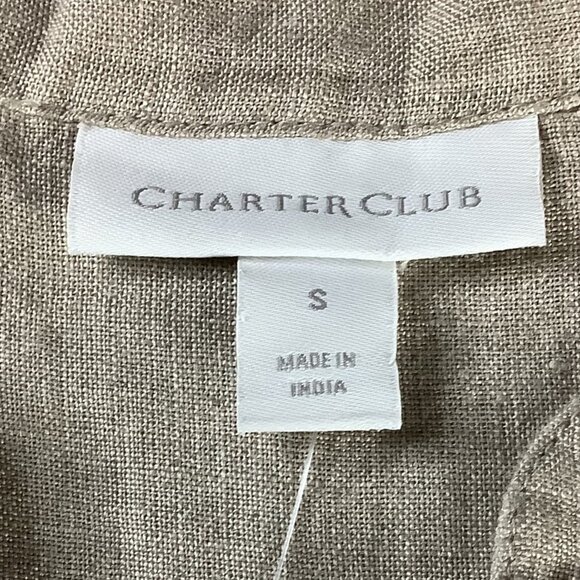 Charter Club Women's Flax Button Front Tie Hem Shirt Size S Collarless - Picture 3 of 14